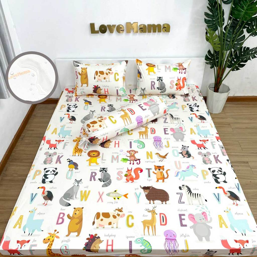 Ga chống thấm Cotton LoveMama không sột soạt bảng chữ cái ABC tiếng