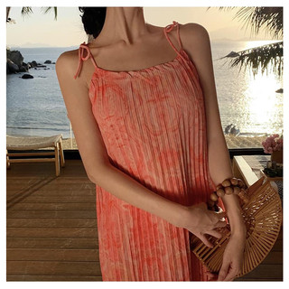 Đầm maxi xếp ly 2 dây dáng suông