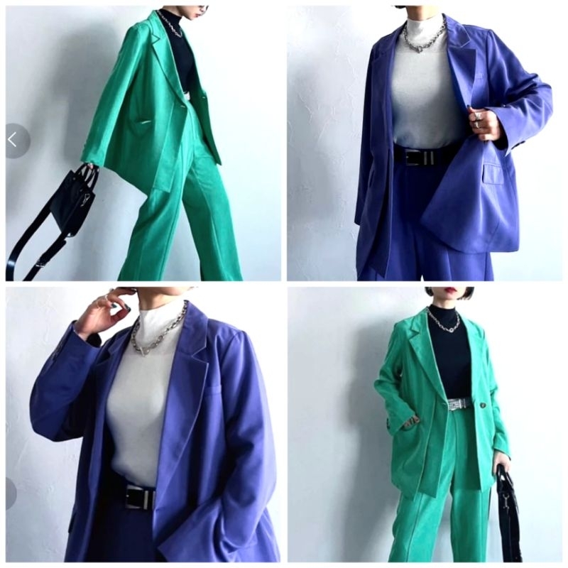[HÀNG MỸ] Áo vest blazer RACHEL ZOE unisex form rộng tay dài xanh coban đậm, xanh lục
