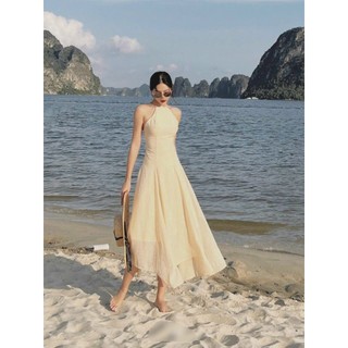 [Hình thật chụp sàn] Đầm maxi cổ yếm xòe cột nơ sau