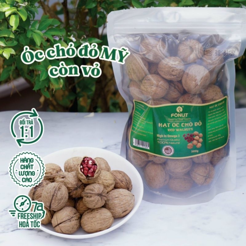 Óc chó đỏ mỹ còn vỏ gói giòn thơm 500gr