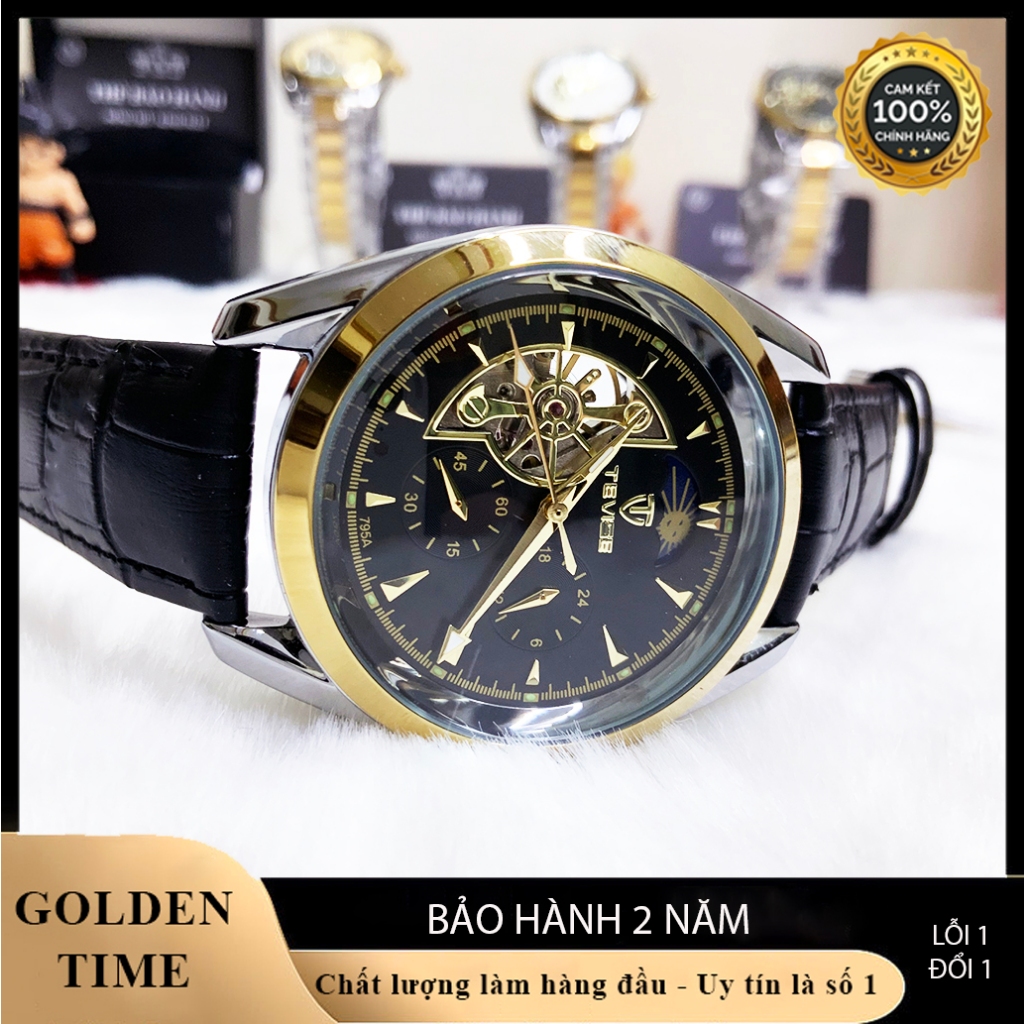 Đồng hồ, Đồng hồ nam TEVISE T795 automatic, Dây da cao cấp, Full hộp, chống nước, chống xước, Thẻ bảo hành 2 năm