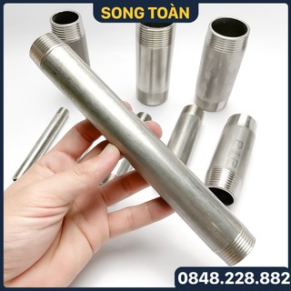 Ống ren inox 2 tấc, ống inox tiện hai đầu ren ngoài 13 17 21 27 34 42 49 60 - 20cm