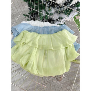 Áo bệt vai Croptop tay phồng vải tơ mềm siêu xinh