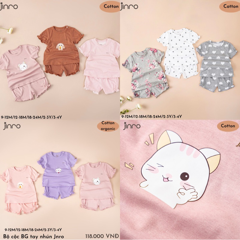 [JINRO] Bộ Cộc Cotton Nhún Bèo Hãng Jinro Cho Bé 12m-4y