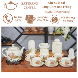 (7 MẪU) Bộ ấm chén pha trà Bát Tràng-men Trắng vẽ Vàng:Cúc Họa Mi,Sơn Thủy Non Nước…dáng Đài Các