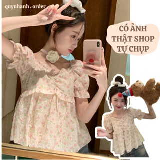  Áo babydoll chiffon hoa nhí áo voan nữ kiểu tay phồng 2 lớp tiểu thư hàn quốc  Hàng Order  
