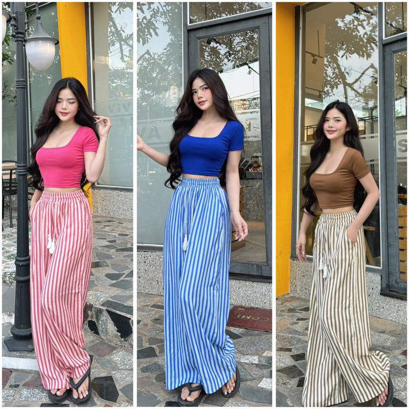 Set áo cổ U và quần dài suông hàng L1 kho sỉ hải chuyền Se68