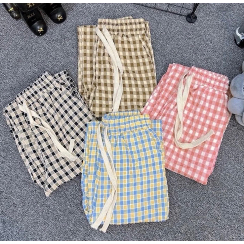 Quần Ống Rộng Nữ Caro Nhỏ