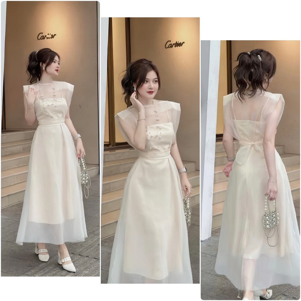 Váy Maxi Dáng Dài Nơ Lưng Chất Tơ Xốp , Đầm Nữ Sang Trọng Dự Tiệc (MX1)