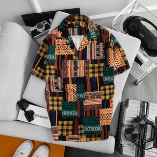Áo sơ mi TOPGU hoạ tiết Thổ Cẩm, áo sơ mi nam tay ngắn vải lụa thoáng mát thời trang nam Menswear