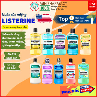 Nước súc miệng Listerine hơi thở thơm mát (Listerin bạc hà cool, trà xanh, gừng) 250ml -Minpharmacy