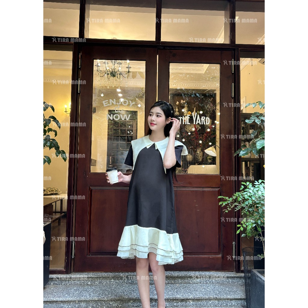 Đầm bầu VTM903 Váy cổ nhọn chân bèo Dự tiệc xinh với váy bầu suông xuân hè đi làm công sở đẹp cho mẹ bầu