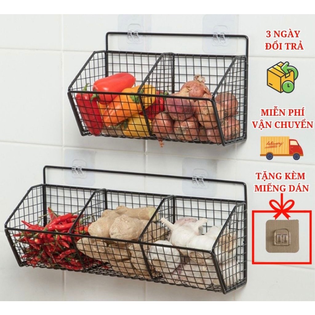 Kệ Giỏ Đựng Hành, Tỏi Dán Tường, Kệ Đựng Gia Vị Gắn Tường Nhà Bếp Tiện Lợi Bằng Thép Sơn Tĩnh Điện -