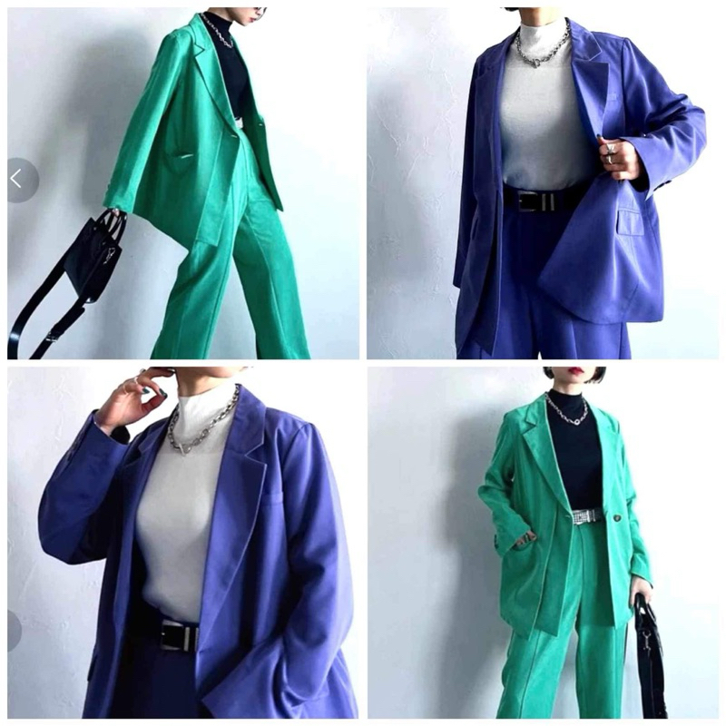 [Air Mỹ] Áo khoác vest blazer RACHEL ZOE unisex tay dài cách điệu xanh coban, xanh lục