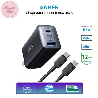 Củ sạc anker 65w a2667 nano ii , 2 cổng usb-c , 1 cổng usb-a sạc nhanh điện thoại máy tính laptop
