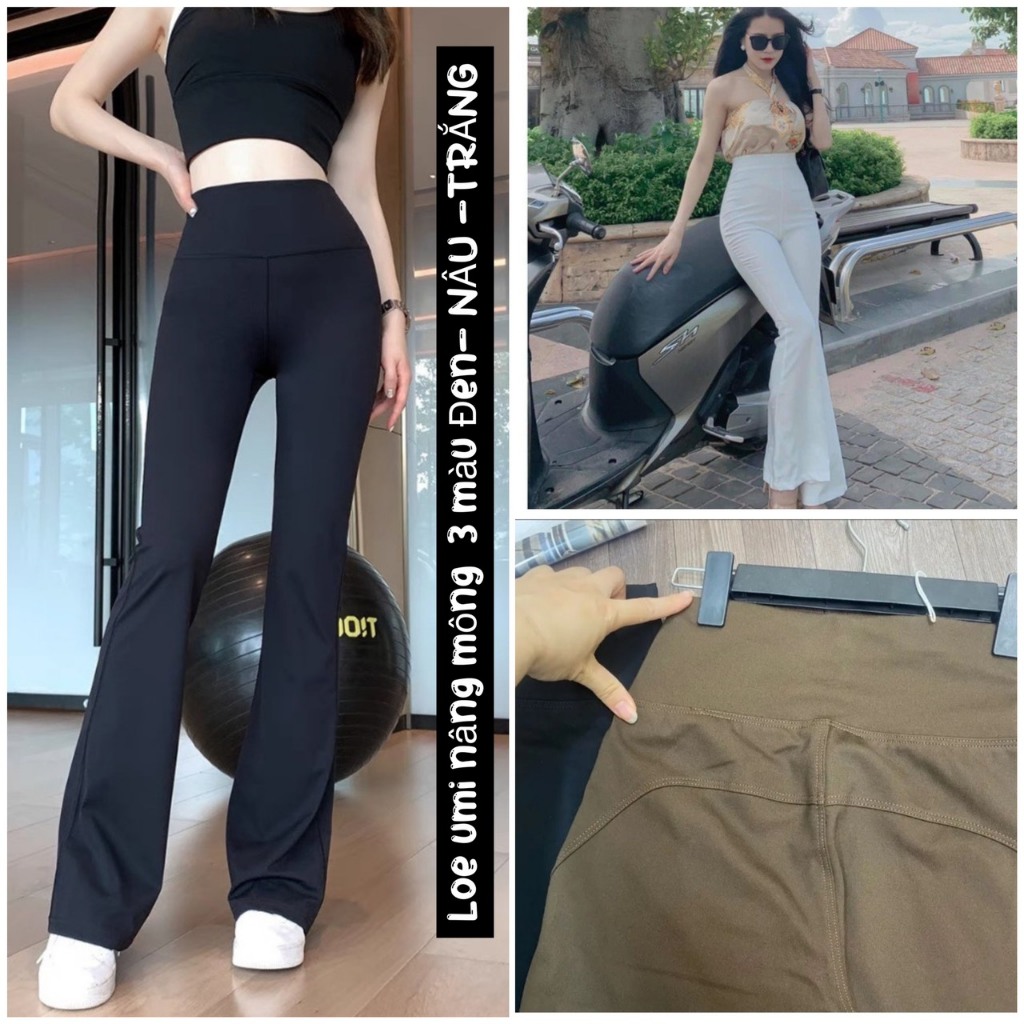 (HÀNG CAO CẤP) Quần Ống Loe Chất liệu vải Umi Lưng Cao, Gel bụng, Nâng mông, Ống Vẩy Legging Co Giãn