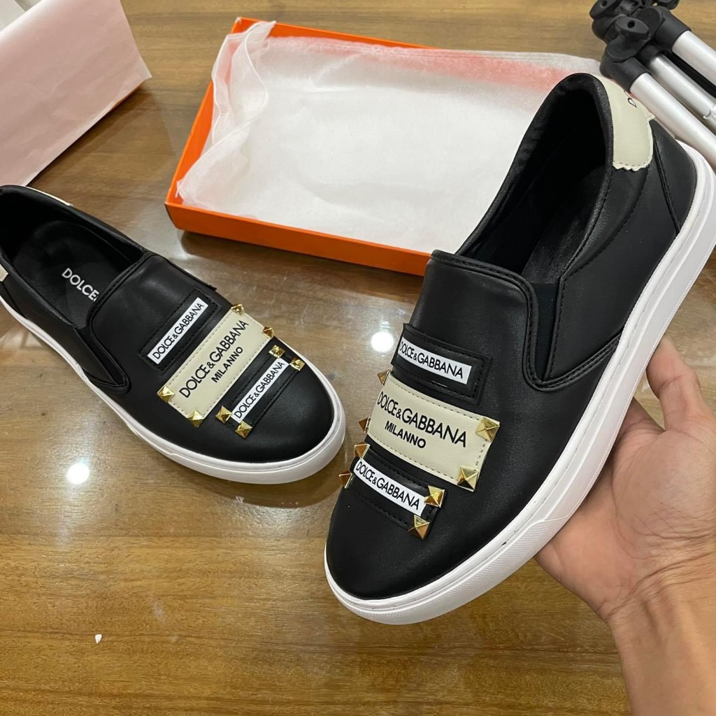 Giày slipon lười nam DG da Pu bọc vải dệt hoạ tiết hoa lá thêu mác logo da tag đá cao cấp LÙI 1SZ | BigBuy360 - bigbuy360.vn