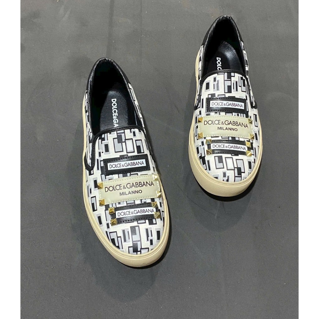Giày slipon lười nam DG da Pu bọc vải dệt hoạ tiết hoa lá thêu mác logo da tag đá cao cấp LÙI 1SZ | BigBuy360 - bigbuy360.vn