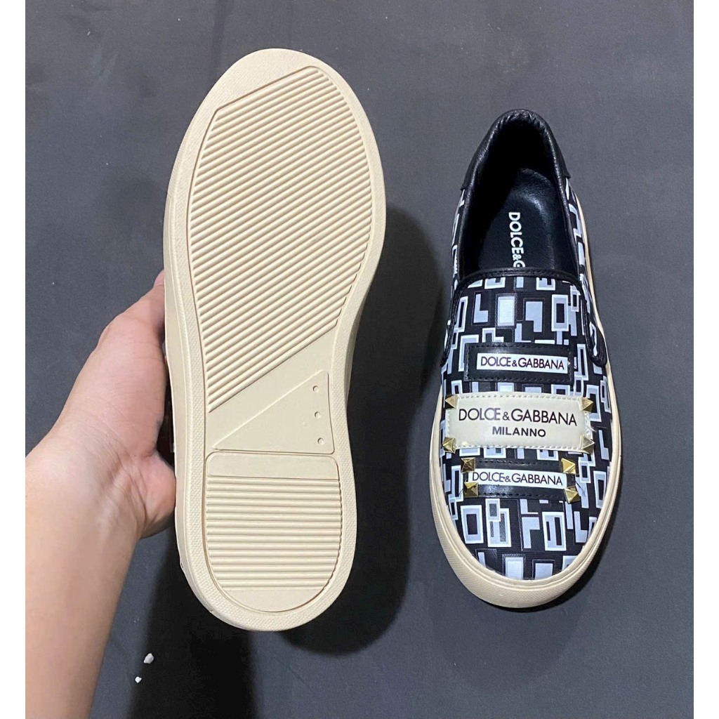 Giày slipon lười nam DG da Pu bọc vải dệt hoạ tiết hoa lá thêu mác logo da tag đá cao cấp LÙI 1SZ | BigBuy360 - bigbuy360.vn