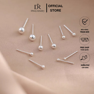 Khuyên tai nam nữ nụ bi tròn bạc ta nguyên chất, Bông tai bạc nữ minidot basic D’ROSY JEWELRY KT04