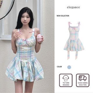 [SẴN] Đầm ngắn hai dây kẻ ô đính nơ màu pastel kẹo ngọt phong cách ulzzang xinh xắn