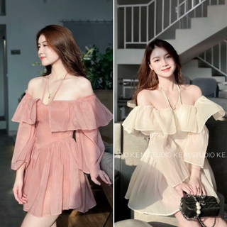  ĐẦM THIẾT KẾ TRỄ VAI VOAN TƠ DÁNG XOÈ BỒNG BỀNH - ĐẦM DỰ TIỆC XINH