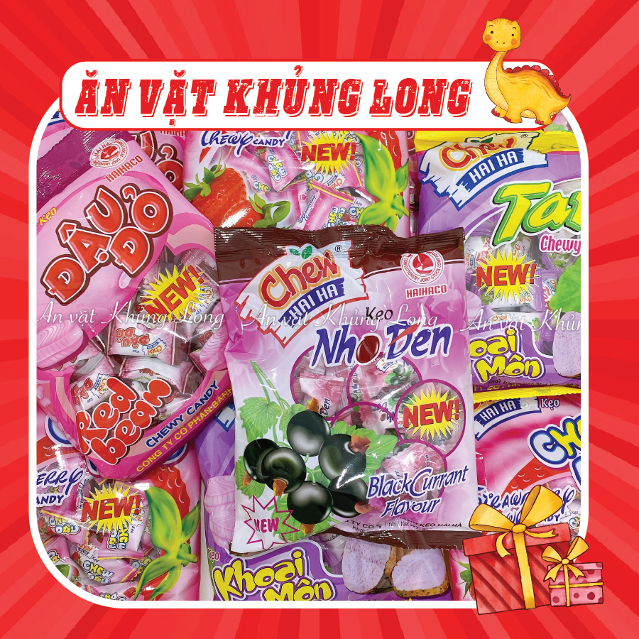 Kẹo Chew Candy Taro Hải Hà Gói vị nho đen, dâu, đậu đỏ, khoai môn ( gói 90g)