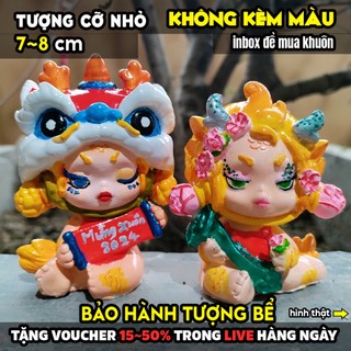 Tượng tô màu, SKULLPANDA CUSTOM LÂN RỒNG TRUNG THU, size M, (Không kèm màu), thạch cao trắng, decor