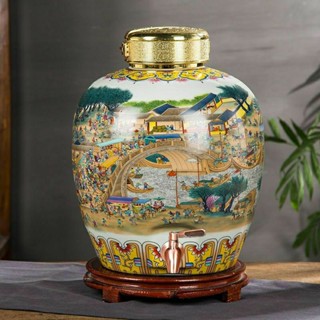 Bình ngâm rượu gốm sứ , Bình ngâm rượu phong thủy Thanh Minh Thượng Hà Đồ 5 lít , 10 lít , 18 lít