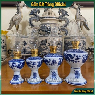 Đèn Dầu Gốm Sứ Bát Tràng Men Lam, Đèn Dầu Thắp Ban Thờ Men Lam Bát Tràng