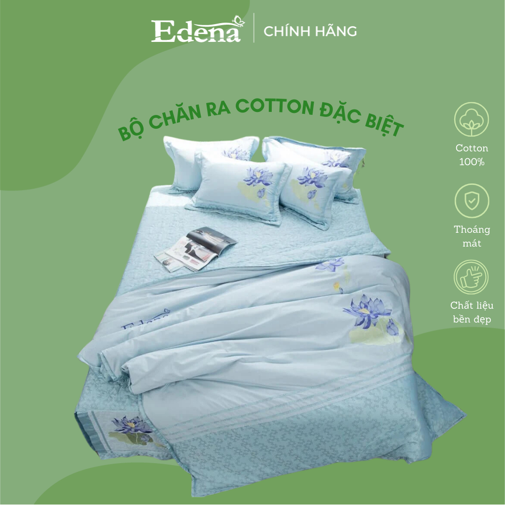 Trọn Bộ Chăn Ga Edena Cotton Đặc Biệt 524, trọn bộ 5 món.