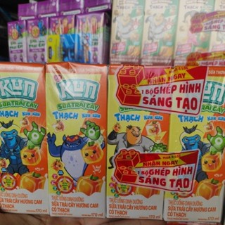 [MUA 4 LỐC TẶNG 1 BỘ XẾP HÌNH KUN] Sữa Lúa mạch thạch Kun hương socola, cam lốc 4 hộp x 170ml