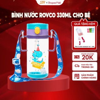 Bình Nước Hoạt Hình Rovco Chất Liệu Nhựa Tritan Không BPA An Toàn Có Dây Đeo( Tặng Cọ Rửa Vệ Sinh Ống Hút)