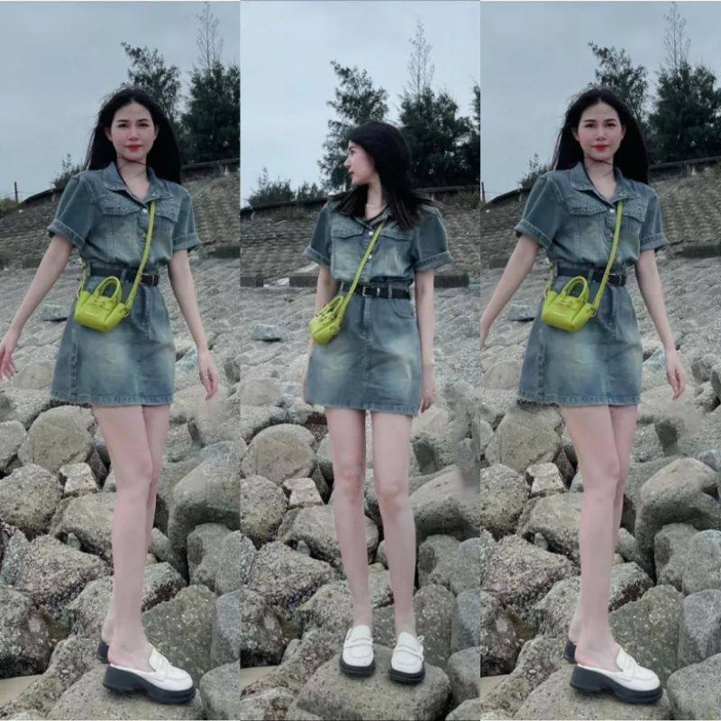 Váy bò dáng ngắn kèm đai hàng quảng châu siêu đẹp - Đầm jean nữ