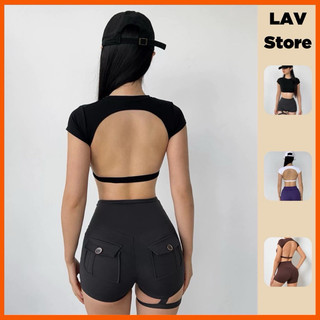 Áo tập gym, yoga, thể thao cộc tay crotop có đệm ngực ,khoét lưng hở lưng sexy - LAV Store
