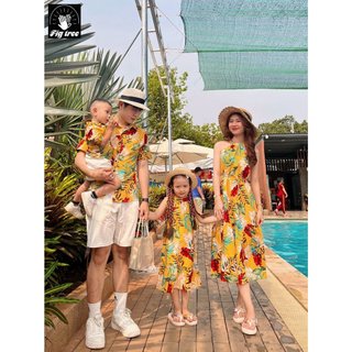 Combo Đồng Phục Gia Đình Fig Tree Họa Tiết Chiếc Lá Vàng Mùa Hè Mới MS 182