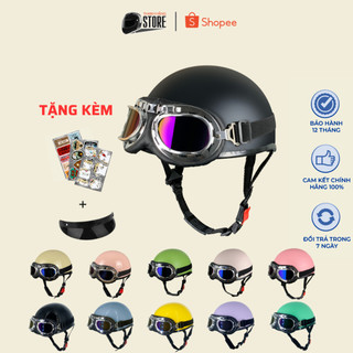 Mũ Bảo Hiểm 1/2 Đầu Màu Trơn VARO, Lồng Ép Thoáng Khí, Khóa Đỏ - Tặng Sticker
