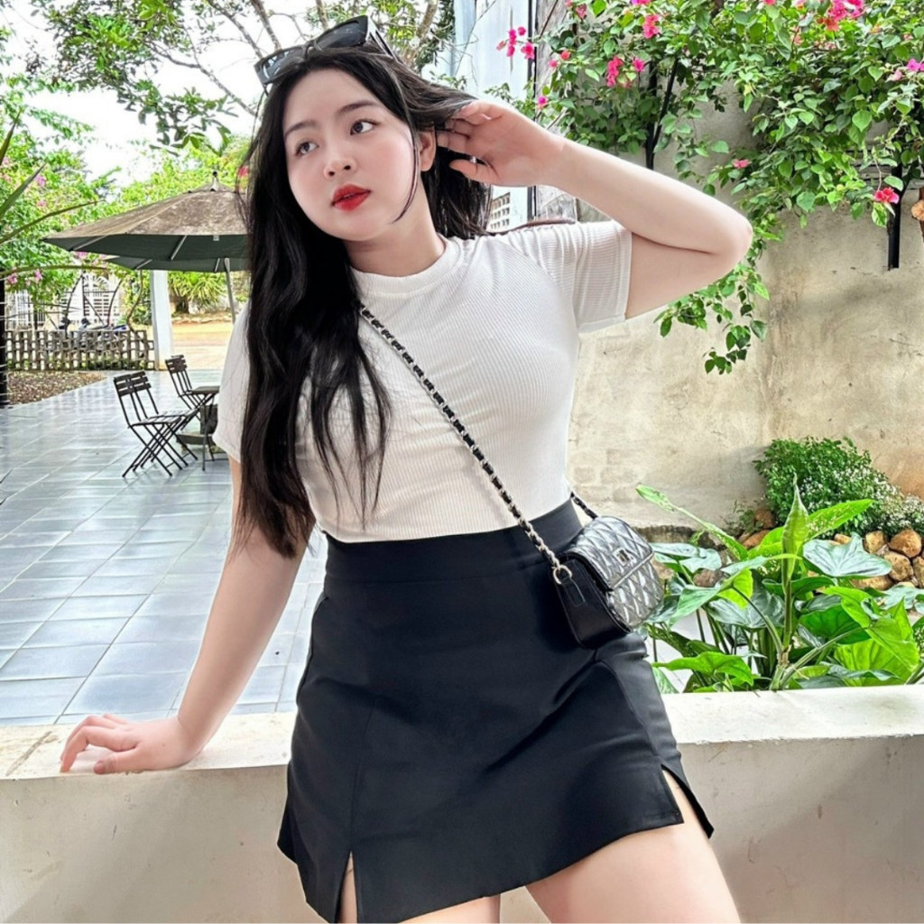 Chân váy A xẻ 2 bên bigsize nữ, Giả váy bigsize lưng thun co dãn ngoại cỡ từ 60-100 kg CVAX bigsize cô nhỏ