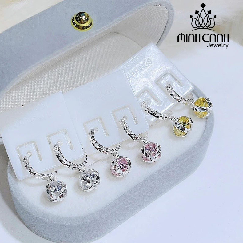 Bông Tai Bạc Trẻ Em Quả Cầu Bọc Đá - Minh Canh Jewelry