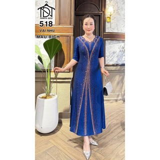 Đầm dạ hội trung niên chất nhũ đính đá co giãn cực tốt cho mẹ dự tiệc sang trọng bigsize M518