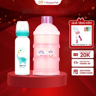 Combo Hộp Đựng Sữa Bột Ba Tầng Momeasy Và Bình Sữa Cổ Hẹp Momeasy 120ML Cho Bé