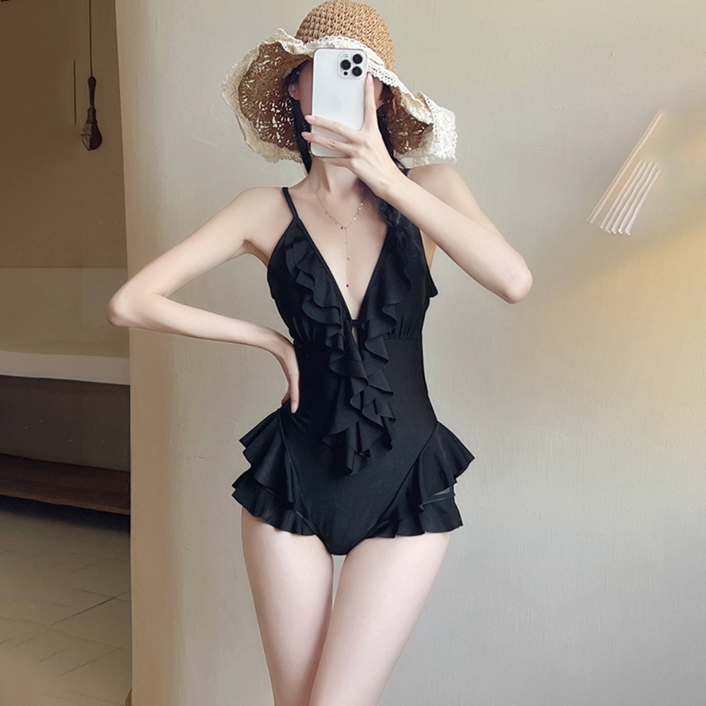 Bikini bèo nhún liền thân che bụng BD03, đồ bơi nữ 1 mảnh đan lưng bánh bèo tiểu thư | BigBuy360 - bigbuy360.vn