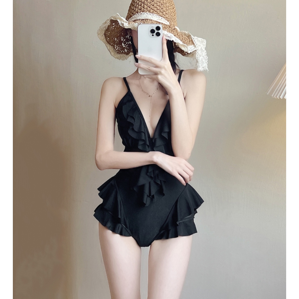 Bikini bèo nhún liền thân che bụng BD03, đồ bơi nữ 1 mảnh đan lưng bánh bèo tiểu thư | BigBuy360 - bigbuy360.vn