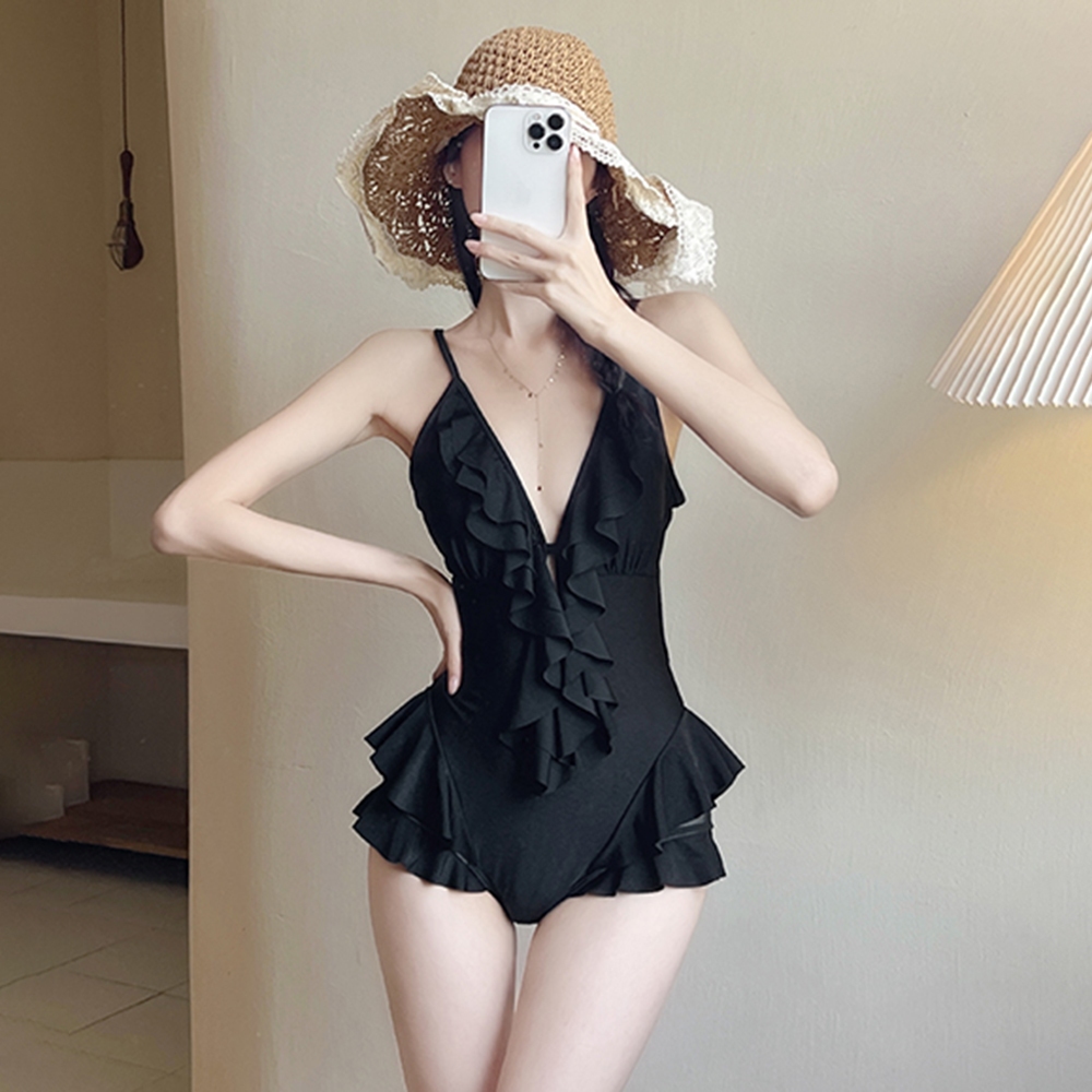 Bikini bèo nhún liền thân che bụng BD03, đồ bơi nữ 1 mảnh đan lưng bánh bèo tiểu thư | BigBuy360 - bigbuy360.vn