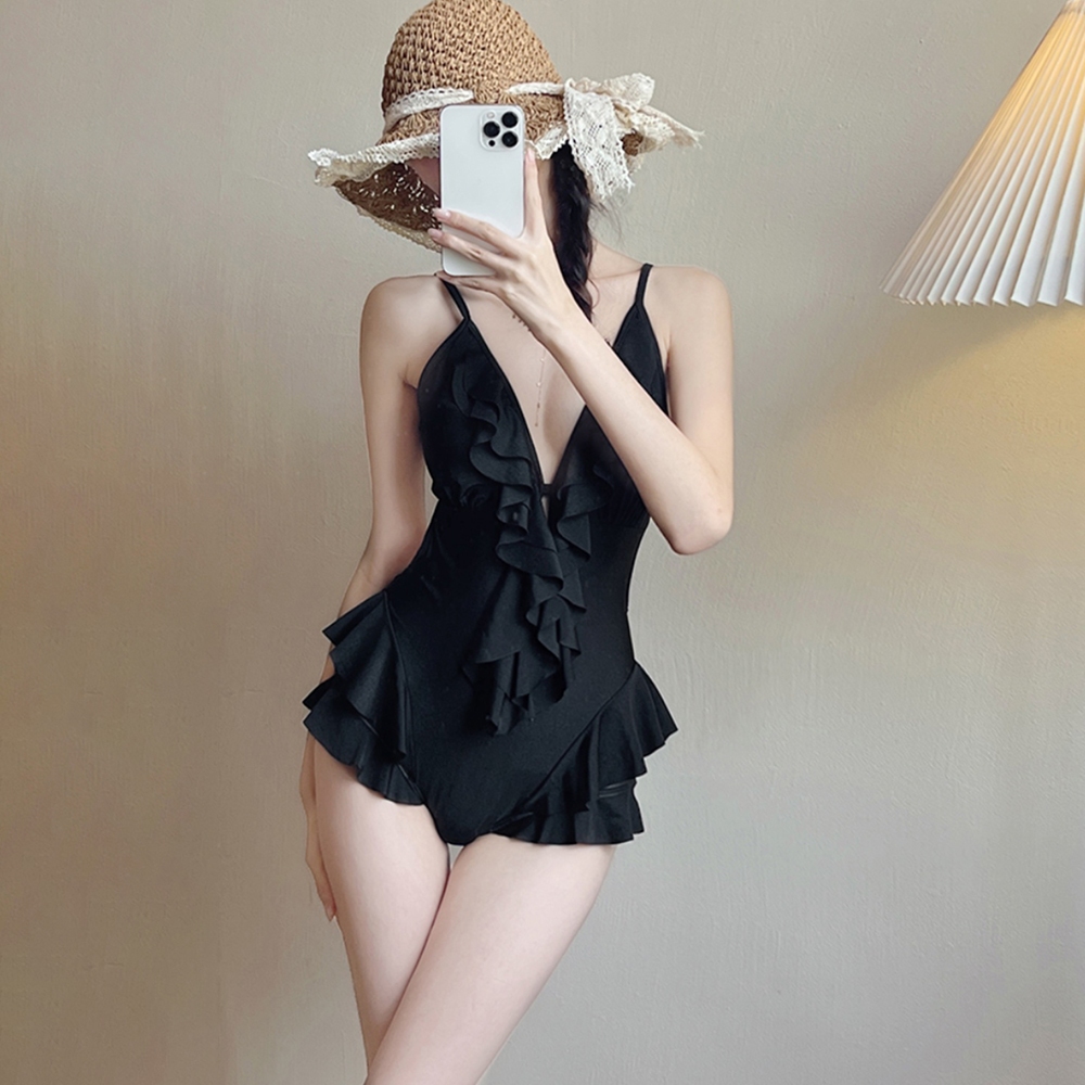 Bikini bèo nhún liền thân che bụng BD03, đồ bơi nữ 1 mảnh đan lưng bánh bèo tiểu thư | BigBuy360 - bigbuy360.vn