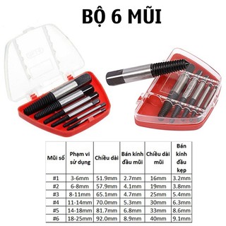 Bộ dụng cụ tháo lấy vít gãy bằng máy khoan cầm tay - hộp 6 mũi