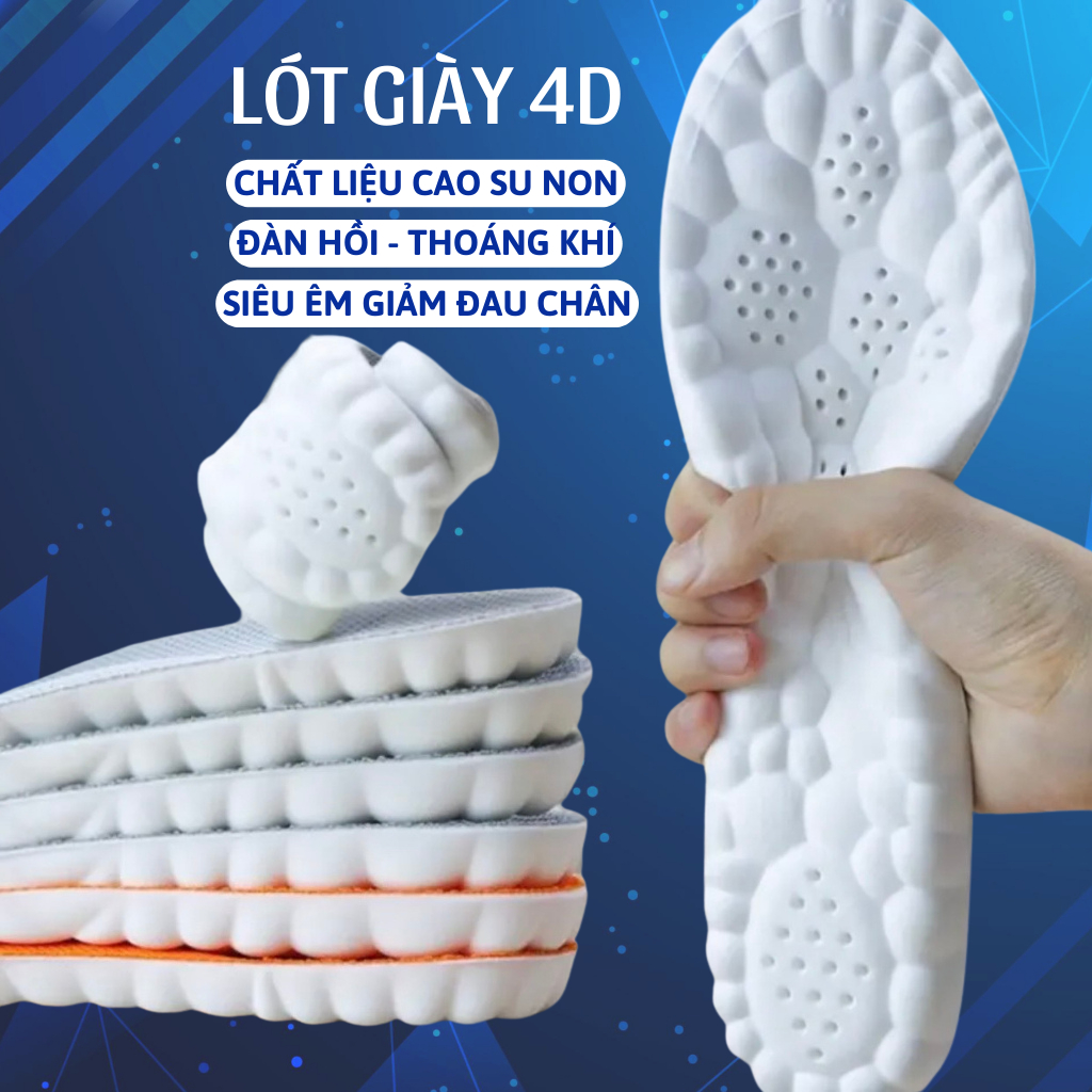 Lót giày 4D lưu thông cửu huyệt, Miếng lót giày thể thao bằng cao su non êm đàn hồi thoáng khí chống sốc