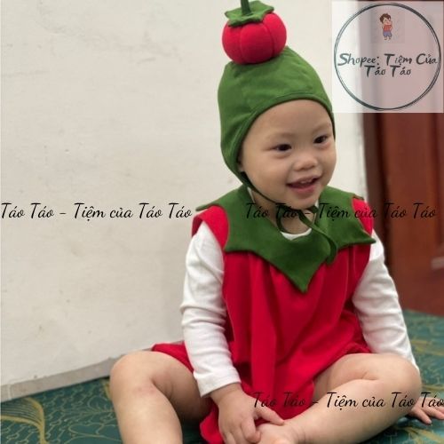 (HÀNG CÓ SẴN) Set bộ bodysuit cover ikii Cà Chua Đỏ kèm mũ cho em bé Hàn Quốc 4-14kg dễ thương cute Cho Bé