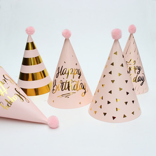 Set 5 mũ nón giấy sinh nhật tone hồng chữ ép kim cao cấp - trang trí sinh nhật